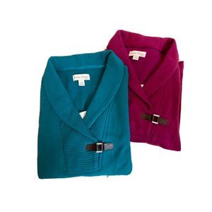 2 Studio Works Petite Medium Women Sweater Shirt Long Sleeve Pullover buckle